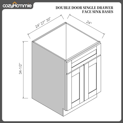 CozyHommie Shaker Style RTA cabinets Kitchen Solid Wood Base Cabinet with 1 Shelf, 2 Doors, and 1 Drawer(30" Width x 24" Depth x 34-1/2" Height)