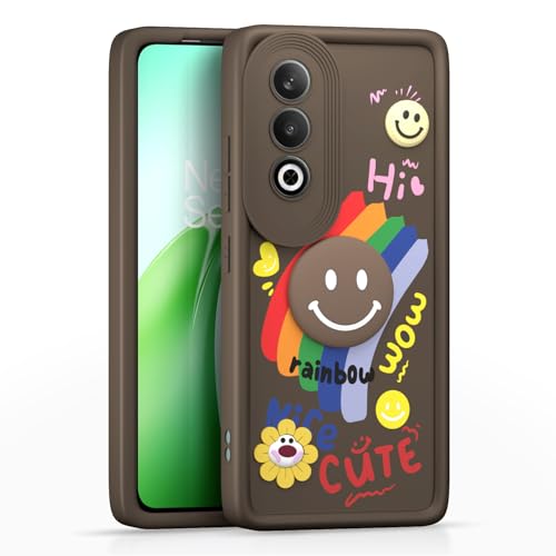 Image of Pikkme Back Cover for OnePlus Nord CE 4 5G | Soft Silicone| Cute Rainbow Smile & 3D Cartoon Flower Design | Shockproof Raised Camera Protection Bumper Case (Brown)