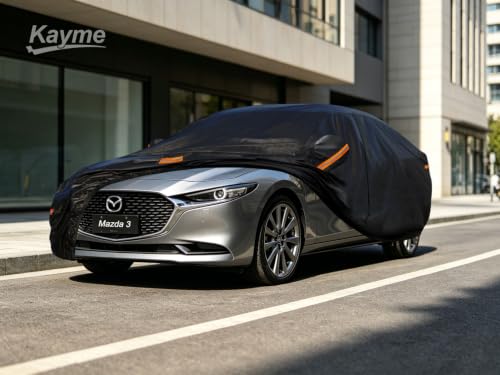 Image of Kayme 7 Layers Sedan Car Cover Custom Fit for Mazda 3 (2003-2025), Waterproof All Weather for Automobiles,Rain Sun UV Protection.Black