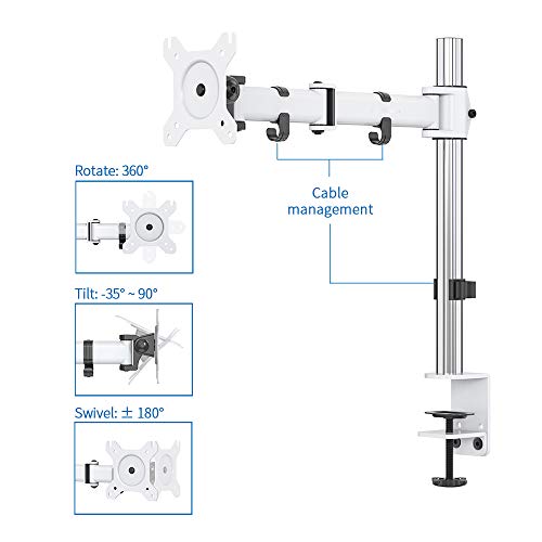 SHOPPINGALL Single LCD LED Monitor Mount Stand with Adjustable Arm for 13"-32" Monitor with Desk Clamp and Grommet Mounting Options in The Box - SA-D28-White by SHOPPINGALL - Image 3