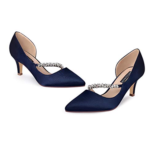 Erijunor E0168A Women Mid Kitten Heels Closed Pointy Toe D’orsay Pumps Wedding Party Shoes Navy Size 8 #TOP6