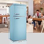 Galanz GLR12TBEEFR Réfrigérateur, Frigidaire double porte, Commande électrique réglable avec compartiment congélateur de montage supérieur, Bleu rétro, 12.0 Cu Ft