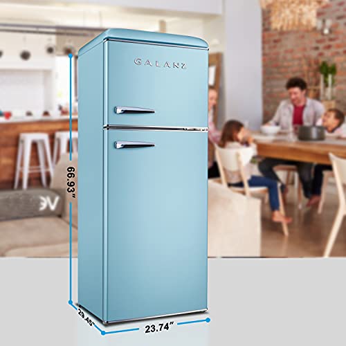 Galanz GLR12TBEEFR Refrigerator, Dual Door Fridge, Adjustable Electrical Thermostat Control with Top Mount Freezer Compartment, Retro Blue, 12.0 Cu Ft on Fridge.com