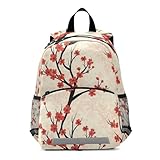 RPLIFE Mochila con correa para niñas pequeñas, diseño de flores de cerezo rojo, para escuela, viajes, libros