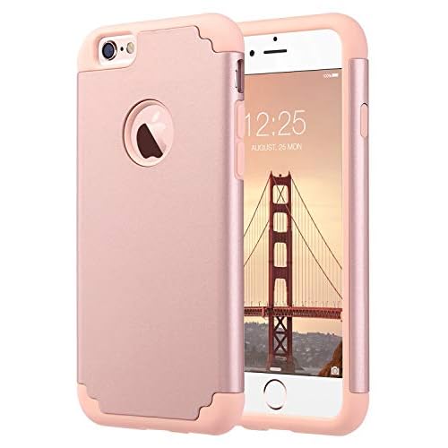 ULAK iPhone 6S Case, iPhone 6 Case, Slim Fit Dual Layer Soft Silicone & Hard Back Cover Bumper Protective Shock-Absorption & Anti-Scratch Case for Apple iPhone 6/6S 4.7inch, Rose Gold