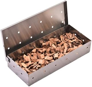 Stainless Steel Smoker Box for Gas Charcoal Grilling, Heavy Duty BBQ Wood Chips Barbecue Smoker Box with Hinged Lids