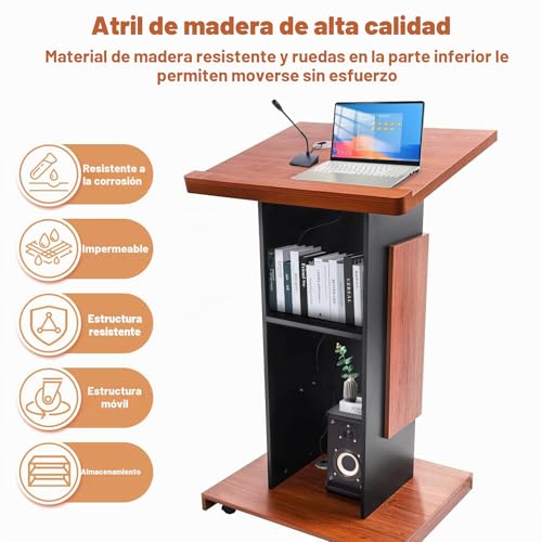Miniatura 3 de Afitdon Púlpito De Madera Grande Con Ruedas, Púlpito De Madera Premium De Alta Calidad Con Compartimento De Almacenamiento De Doble Capa, Púlpito Para Iglesia, Conferencia, Escuela, Seminario 120 X