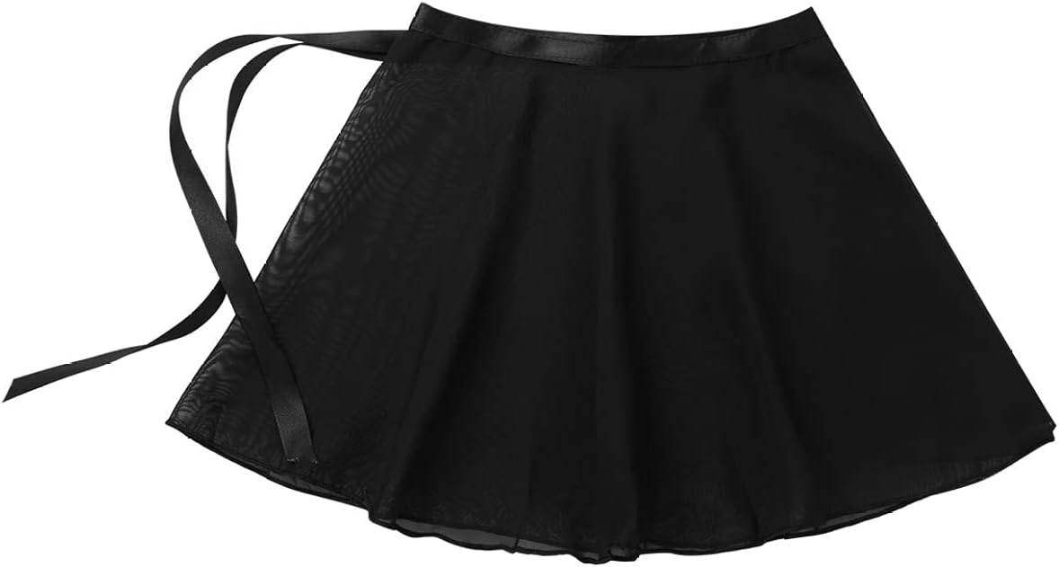 Ballet Dance Chiffon Wrap Skirt for Big Girls/Kids Irregular Pull On Skate Over Scarf Dancing Tutu Skirts A Black 8-12 Years