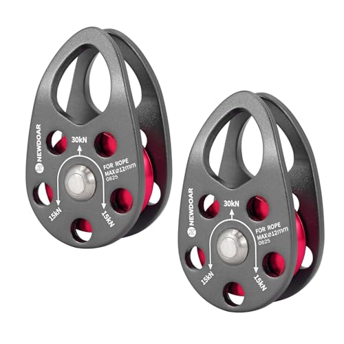 NewDoar Micro-poulie Mobile 30KN/6746 LB Poulie Simple Mobile Forme de Joue pour Corde de 12 mm de diamètre Maximum pour l'escalade, Le Sauvetage et la manutention-Gris/2 pièces
