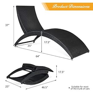 Tangkula foldable patio lounge chair outdoor rattan lounger chaise portable patio chaise with cushion all weather wicker furniture for garden lawn balcony backyard poolside 1 beige  urban country home decor
