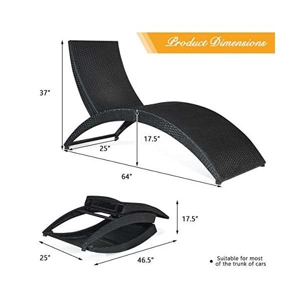Tangkula foldable patio lounge chair outdoor rattan lounger chaise portable patio chaise with cushion all weather wicker furniture for garden lawn balcony backyard poolside 1 beige  urban country home decor