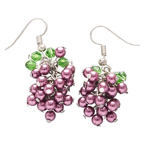 Chris's Stuff Purple Clasp Earrings | Dangle Drop Lovely Purple Grapes Ear Rings for Women, Teen and Girls (Length: 2 Inches & Width: 1/2 Inches) - [ Jewelry Gift Box included ] Cover