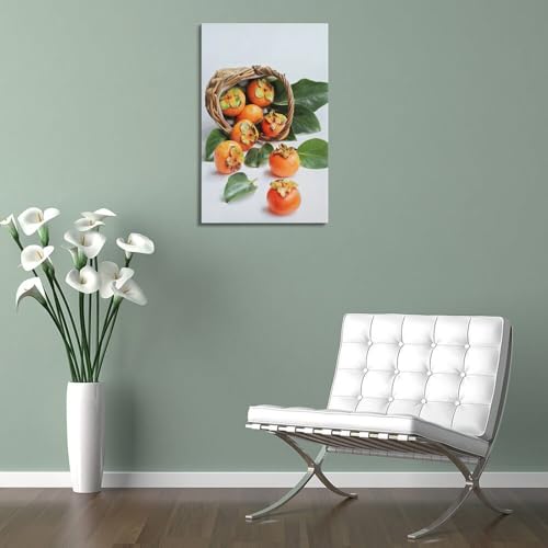 Poster mural artistique kakis panier bambou pour grand mur vide