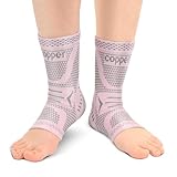 Copper Ankle Brace for Women & Men, Ankle Compression Sleeve Support, Copper Infused Ankle Sleeve for Sprained Ankle, Plantar Fasciitis Sports, Achilles Tendonitis Pain Relief, Pink Silver, M