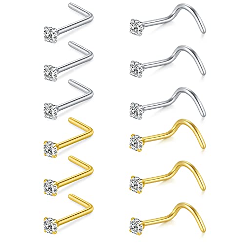 Zolure 18G Piercing Nez Anneaux De Nez Vis De Nez Goujons Argent Diamant Piercing De Nez Bijoux Nez Tire-Bouchon en Acier Inoxydable Bijoux De Nez avec CZ Top Cover