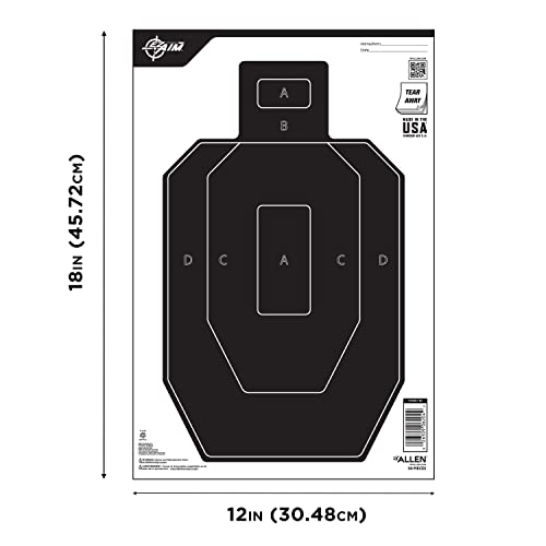 Allen Company Ez Aim® Paper Shooting Targets, Ipsc Silhouette, Peel Away Target Pad, 12" W X 18" H, 50-Pack, Black/White #TOP1
