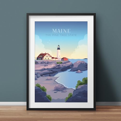 Maine Art, Maine Travel Print Portland Lighthouse United States Poster Head Light Cape Elizabeth Vacationland Image Art, Travel Photo Portland Lighthouse United States Print,130