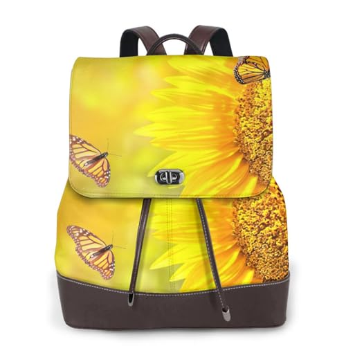 Sac à dos ordinateur EdWal en cuir noir imprimé tournesol et papillon pour femme