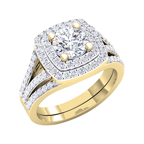 Dazzlingrock Collection 2.70 ctw Round Cubic Zirconia Double Halo Engagement Ring Set for Her (6mm Center Stone) in Solid Gold