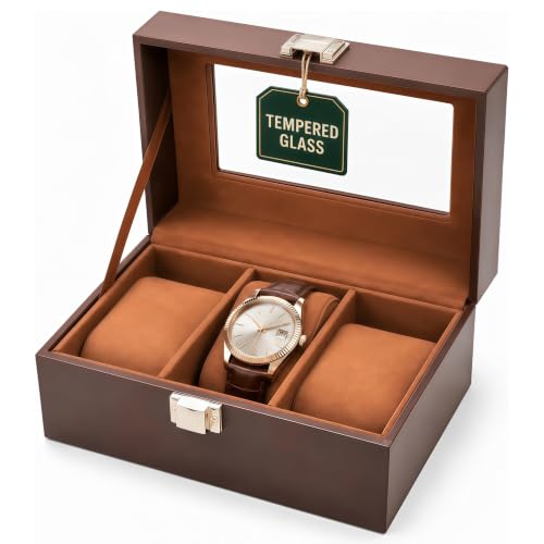 AMZGO® Watch Box Case for Men, Wooden Display Glass Lid