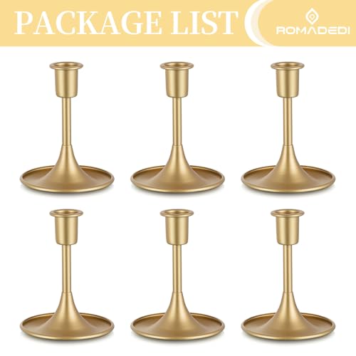 Romadedi Gold Candlestick Candle Holders For Taper: 6 Pcs Romadedi Gold Candle Stick Holder Vintage Table Centerpiece Wedding Reception Festive Christmas Mantel Decoration Home Decor thumb #6