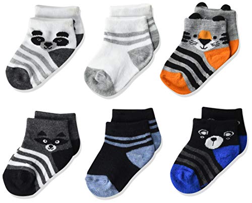 Cherokee Baby Boy's Classic 6 Pack Shorty Ankle Socks, Animal Stripe Multi, 12-24 Months