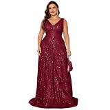 BluePlum Plus Size Formal Dresses for Women 2025, Cocktail Dresses with V-Neck, A-Line Wedding Guest Dresses Maxi Elegant Dress for Party, Peacock Blue, Burgundy, Size 1XL