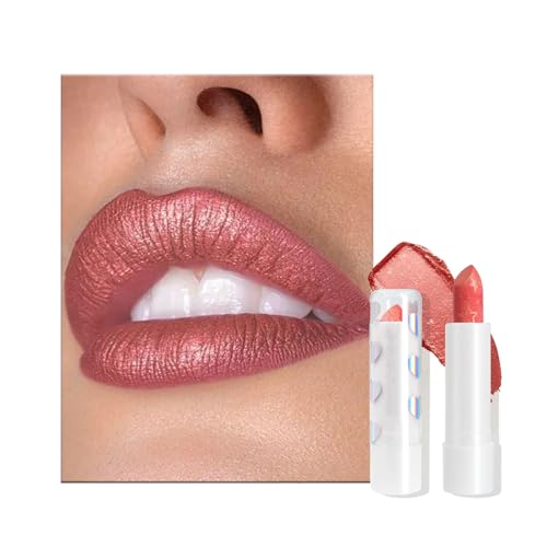 Shimmer Lipstick, Pink Glitter Lip Balm, Rose Red Pearlescent Longlasting Lipgloss, Velvet Lip Gloss Creamy Formula for Women Dry Lips, Hydrating Metallic Highly Pigmented