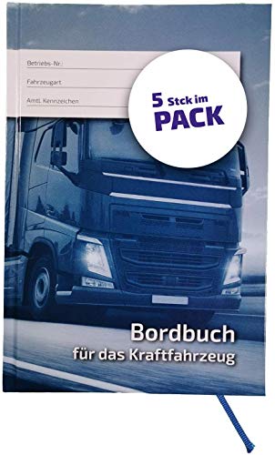 BSN 00000104-5er Pack - Fahrtenbuch - Bordbuch für LKW und PKW - Hardcover - A5-160 Seiten - Tankbuch Kontrollbuch Cover