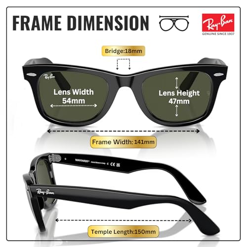 Image of Ray-Ban RB2140 ORIGINAL WAYFARER CLASSIC Square Shape Sunglasses for Men & Women with Official Eyewear Kit