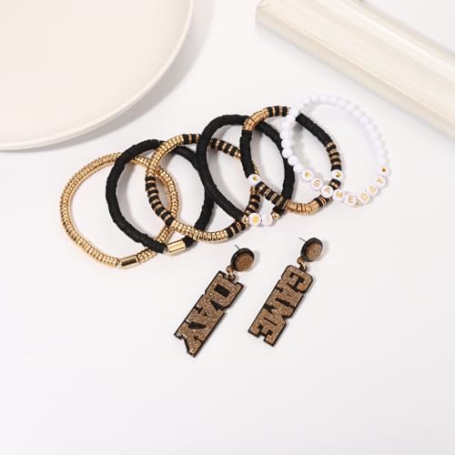 NLCAC Game Day Bracelets Stack Heishi Beaded Football Bracelets Game Day Earrings Sports Fans Football Accessories Game Day Outfit for Women3