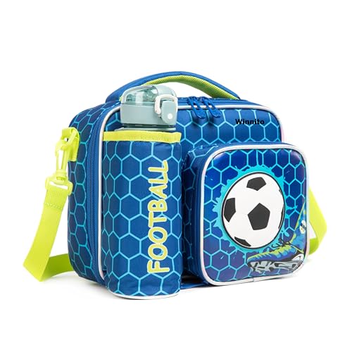 Winnito 3D Printed Polyester Lunch/Tiffin/Storage Bag for School, Travel Thermal Insulated Lunch Box with Adjustable Strap for Boys, Girls, Men, Women (Blue Football)