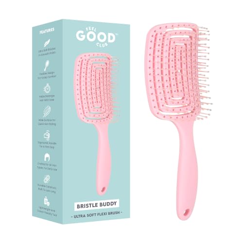 Image of Feel Good Club Paddle Hair Brush | Strong & Flexible Nylon Bristles for Detangling, Frizz-Control & Styling | Gentle On Hair and Scalp