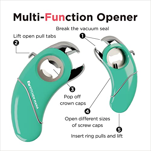 Kitchen Mama Epic One Multifunction Opener: A Pick Ergonomic Opener- Magnetic Bottle Opener, Beer & Soda Can Opener, Pull Tab Opener, Jar Opener For Weak Hands And Arthritis, Funny Gift (Teal) #TOP1