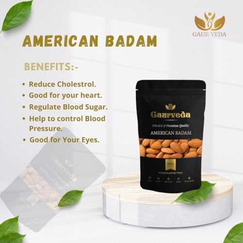 Image of GAURVEDA American Badam (Almonds) -, Fresh & Crunchy Nuts for Healthy Snacking & Immunity Boost - 100% Natural | 50 Grams