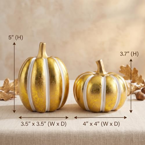 Image of FESTGLOX 2Pcs Resin Pumpkin Figurines, Fall Thanksgiving Decor