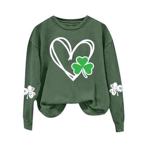 Sweatshirt femme vert menthe à imprimé graphique trèfle col rond grande taille XXXL