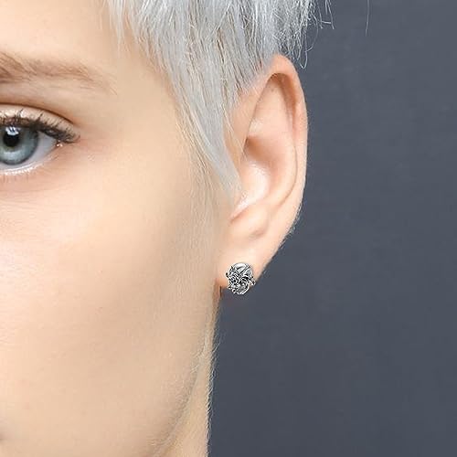 Rmrewy Skull Earrings Sterling Silver Gothic Rose Flower Skull Bone Stud Earrings Silver Skull Jewelry Gift For Women Men (Rose Flower Skull Earrings) #TOP1