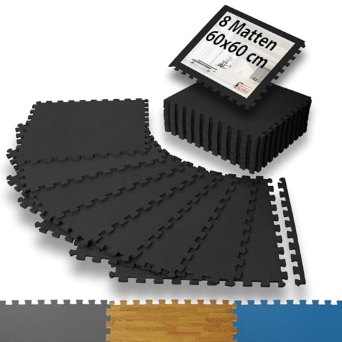 ALPIDEX 8er Set Bodenschutz Sportgeräte Matte 1cm Dicke 60x60 cm Trainingsmatten 2 88 m Unterlegmatte Pool Fitness Turnmatte Fitnessraum Gymnastikmatte Fitnessmatte Bodenmatte Gummimatte black