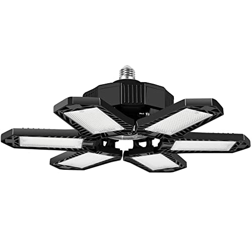 KIWIVIC LED Garage Lights, 160W 16000LM LED Shop Lights 6000K Bright White with 6+1 Multi-Position Panels Deformable Ceiling Lights for Garage, Attic, Basement, E26/E27 Base
