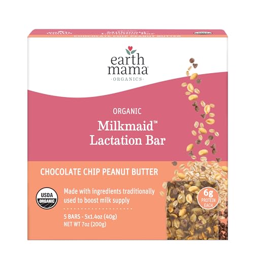 Earth Mama Organic Milkmaid® Lactation Bars, Chocolate Chip Peanut Butter, 5 Count – USDA Certified Organic Breastfeeding Snacks Made with Ingredients Traditionally Used to Boost Breastmilk Supply