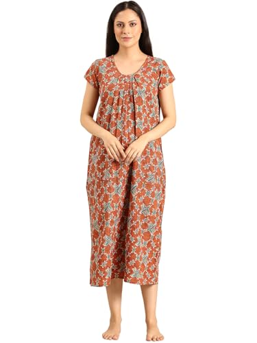 Image of Rupa Jon Aishwarya Women Full Length Printed Nighty in Premium Cotton Blend Fabric, Night Dress, Maxi Nighty for Comfortable Everyday Wear, Free Size