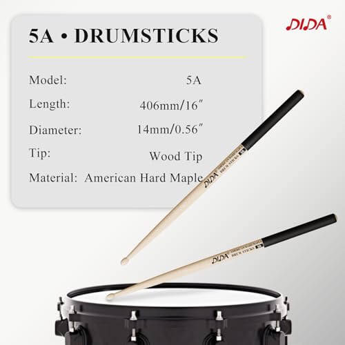 Drum Sticks for Drums, American Hard Maple Drumsticks, Drumsticks with ANTI-SLIP Handle, Drum Stick for Electronic Drums set, Sugar Maple Drum Sticks (1 Pair, 5A American Hard Maple)