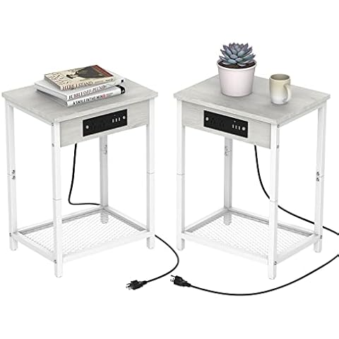 CADUKE White Nightstand Set of 2 Bedside with Charging Station Small End Table with USB Ports and AC Outlets for Bedroom, Living Room Cover