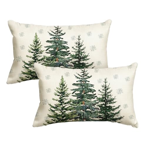 AVOIN colorlife Christmas Trees Snowflake Throw Pillow Covers Set of 2, 12 x 20 Inch Winter Holiday Cushion Case Decoration for Sofa Couch