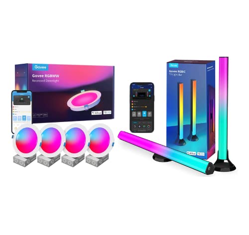 Govee RGBIC TV Light Bars Bundle Smart Recessed Lighting 6 Inch, Wi-Fi Bluetooth Direct Connect RGBWW LED Downlight