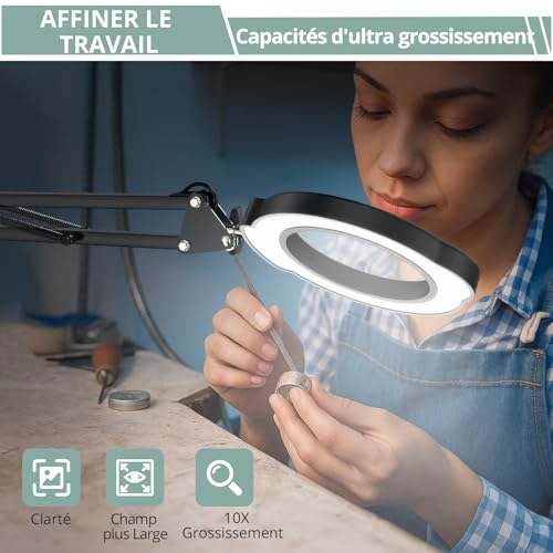 Lampe loupe de bureau pour lecture et bricolage de précision