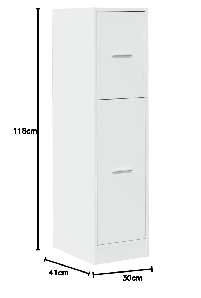 Apothekerschrank Weiß 30x41x118 cm, Holzwerkstoff, schmaler Küchenschrank mit 3 Schubladen, vielseitiger Vorratsschrank für Küche, Büro, Wohnzimmer, langlebiger Beistellschrank