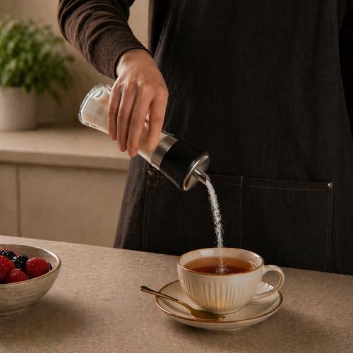 Restaurantware Vetri 6.3 Ounce Sugar Dispenser 1 Pouring Spout Sugar Shaker Dispenser - Black Lid Clear Finish Glass Sugar Pourer Refillable Dishwashable by Restaurantware - Image 5