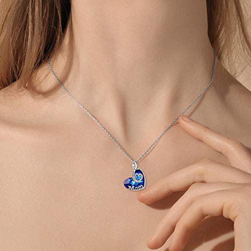 Toupop Gifts For Mom Sterling Silver I Love You Mom Necklace For Women With Sapphire Heart Crystal Mother Jewelry September Birthstone Pendant Necklace For Mothers Day Birthday Christmas Gifts For Mom From Daughter Son #TOP6